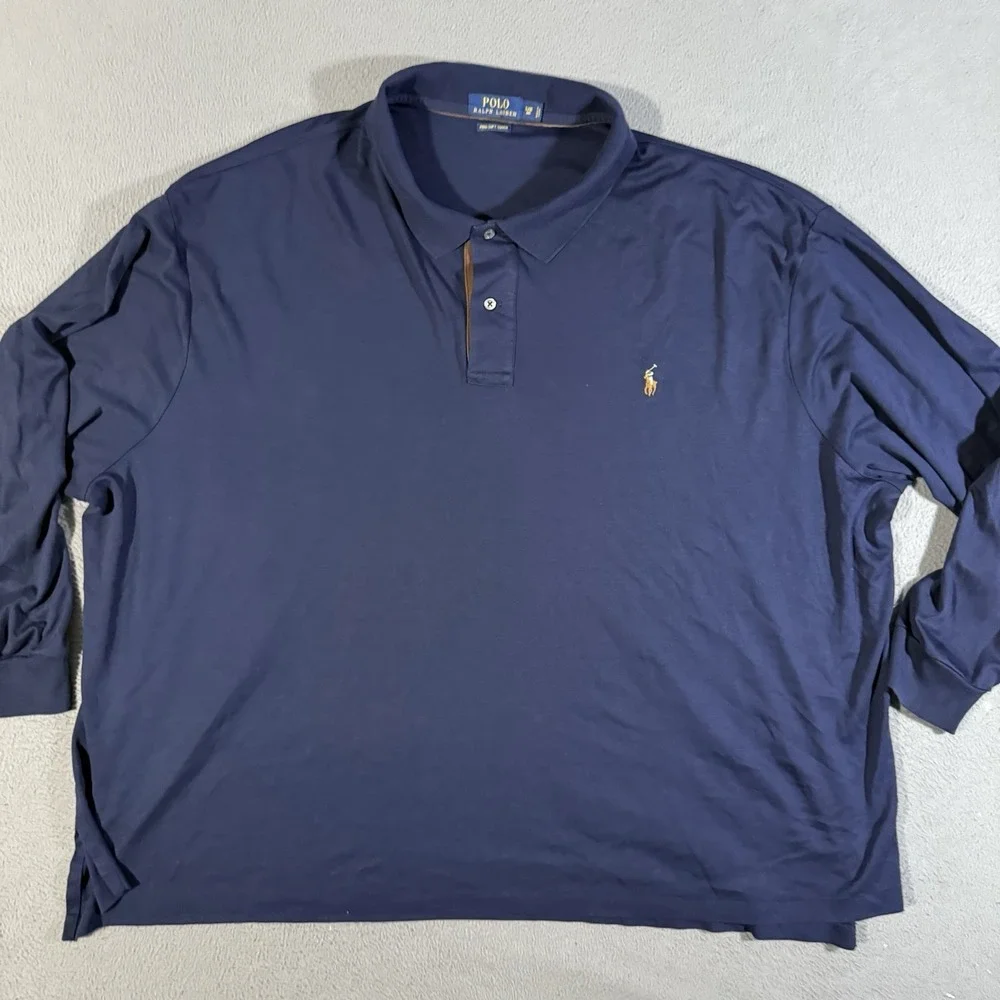Polo Ralph Lauren Polo Shirt‎ Men 5XB Navy Long Sleeve Pima Soft Touch Classic
